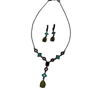 Nina Ricci Purple Green & Yellow Revival Necklace Earrings Vintage Jewelry Set